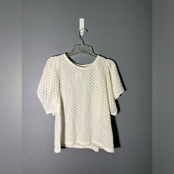 Madewell Texture & Thread Eyelet Flutter Sleeve Top Womens Size Large - Picture 2 of 5